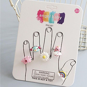 Set 5 nhẫn nhựa lung linh cho bé yêu theo chủ đề đủ hình dạng và họa tiết lấp lánh – J053