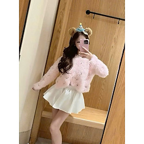 Áo khoác len lông thỏ đính đá – mềm mịn, sang xinh, mặc ấm