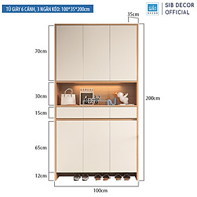 Tủ Giày Gỗ Đa Năng SIB Decor Đặt Tại Lối Vào Phòng Khách - Trắng - Vân gỗ sồi - 100 x 35 x 200cm