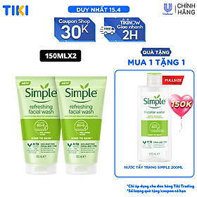 Combo 2 Sữa rửa mặt Simple giúp da sạch thoáng 150mlx2