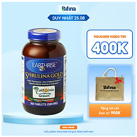 Tảo Mặt Trời Earthrise Spirulina Gold Plus - Tăng cân chắc khỏe từ hệ cơ, an toàn tự nhiên, nhập khẩu nguyên hộp - Lọ 360 viên