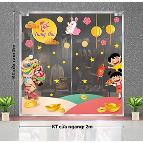 Decal trang trí trung thu 2021 bé và lân dưới ánh trăng cùng thỏ ngọc