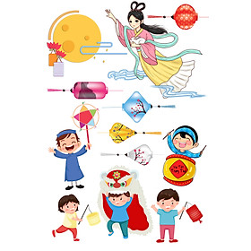 Decan dán tường trang trí Trung Thu--Chị Hằng trung thu