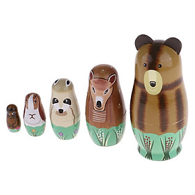 Wooden Russian Nesting Dolls Cartoon Animals Dolls   Birthday Gifts 5Pcs