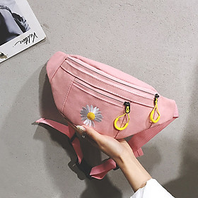Túi Bao Tử Đeo Chéo Canvas Nữ Mini Thêu Hoa Cúc Trẻ Trung Nhiều Màu