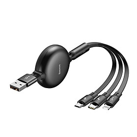 Cáp sạc dây rút Baseus Little Octopus LV391 tích hợp 3 đầu Type C / Micro USB/ Lightning 3.5A 1.2M - đen - Phụ Kiện Rem