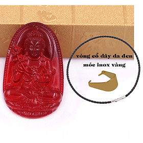 Mặt Phật Đại thế chí pha lê đỏ 1.9cm x 3cm (size nhỏ) kèm vòng cổ day da đen + móc inox vàng, Phật bản mệnh, mặt dây chuyền