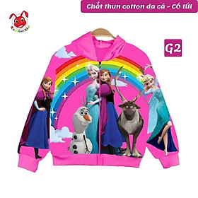 Áo khoác bé gái hình Elsa từ 10-43kg -Thun cotton da cá - Kiến Lửa