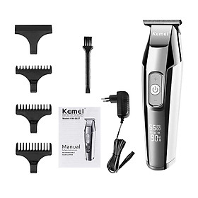 Bộ dụng cụ cắt tóc KEMEI với tông đơ điện LCD + 3 lược dẫn hướng + 1 mũ bảo vệ đầu tông đơ + 1 cọ làm sạch + cáp sạc