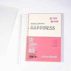 FUTUREBOOK-Sổ Còng Nhựa Happiness B5 26Chấu-120 Trang-Định Lượng 100Gsm.Dòng kẻ CARO . MÃ SP B890 (Giao Màu Ngẫu Nhiên)