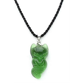 Dây Đeo Và Mặt Hồ Ly Chín Đuôi Thạch Anh Lưu Ly -  Xanh Lá Cây 