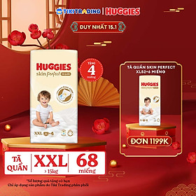 Tã quần Huggies Skin Perfect Mega Jumbo XXL64+4 miếng với 2 vùng thấm giảm kích ứng da