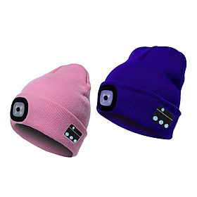 2 Piece Bluetooth Beanie Hat Music Cap Wireless Stereo Earphone Pink+