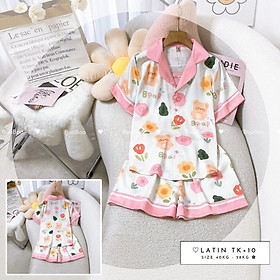 Đồ Bộ Pijama Nữ Chất Lụa Latin Cao Cấp Thiết Kế - Họa Tiết Gấu Và Hoa Hồng