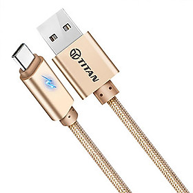 Cáp sạc nhanh, có đèn tự ngắt khi sạc đầy pin, cho Samsung, Oppo, Xiaomi, Android các loại cổng USB TYPE C, dài 1 mét TITAN CT08 - Hàng Chính Hãng