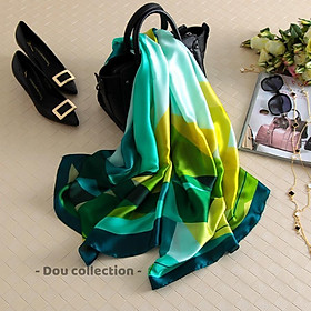 Khăn Choàng Quàng Cổ Lụa Cao Cấp Ô Vuông Màu Đi Biển - Chất Liệu Silk - Size:90x190cm - Mã KS001