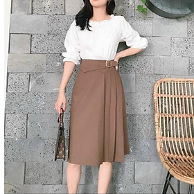 Chân váy chữ A dáng dài qua gối xếp li trước 1 li 2 nắp 2 cúc ốp d68cm   Lazadavn
