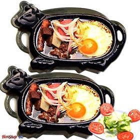 Mua chảo gang bò bít tết chống dính ( kèm đế gỗ)