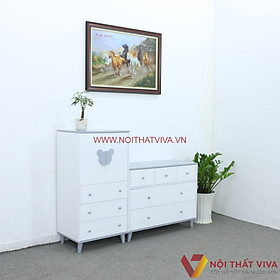 Mua Tủ Gỗ Công Nghiệp Cho Bé Chân Cao 2 Buồng Màu Trắng Phối Tím Đẹp Hiện Đại