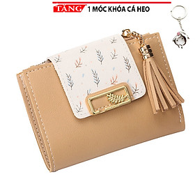 Ví vuông mini cầm tay nút bấm logo chiếc lá F05 Tặng móc khóa cá heo