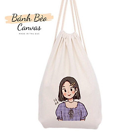 Balo dây rút vải, chất liệu vải canvas, vải bố, giá rẻ họa tiết CÔ GÁIT6 PHONG CÁCH AOMI