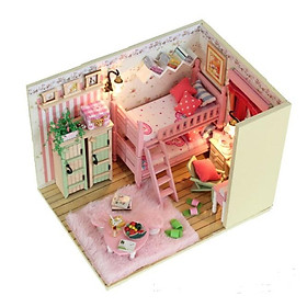 Mô hình phòng búp bê I-DIY phòng ngủ màu hồng cho 2 chị em cực cute
