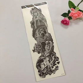 Hình xăm dán kín tay cao cấp tattoo full tay trắng đen 17x48cm- phù hợp dán nguyên cánh tay, kín chân, 1/2 lưng hoặc 1/2 ngực bụng