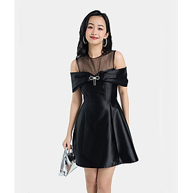 Đầm Ngắn Nữ Thời Trang HNOSS Dáng Chữ A Phối Lưới HNDLU082