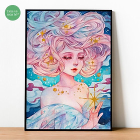 Tranh số hóa - Cô gái tóc mây đã căng khung 40x50cm 28 màu