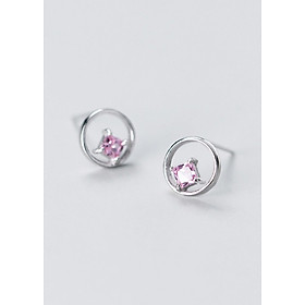 Bông Tai Nữ | Bông Tai Nữ Bạc S925 Mặt Tròn Gắn Đá B2492 - Bảo Ngọc Jewelry