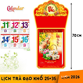 Lịch Trà Đạo khổ bloc 25 * 35 chiều dài tổng 70 cm mừng xuân 2026 Bính Ngọ có ngày giờ Hoàng Đạo chính xác