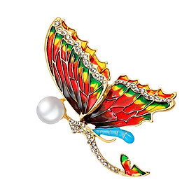 Fashion Women Alloy Rhinestone Butterfly Pearl Brooch Wedding Jewelry