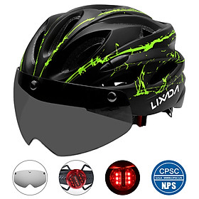 Lixada Lightweight Bike Cycling Helmet with Detachable Magnetic Goggles and LED Light Mountain Road Bicycle Helmets