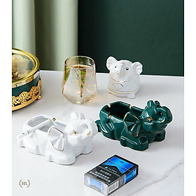 Mua GẠT TÀN SỨ CAO CẤP HÌNH CON VOI MÀU TRẮNG KẺ VÀNG KIM