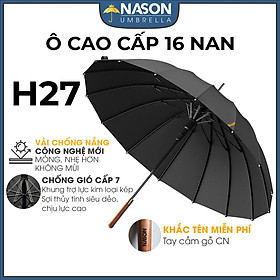 Mua Ô dù tán rộng che nắng mưa H27 NASON  16 nan  khắc tên lên tay cầm gỗ  chống lật trong gió to  che 2 3 người