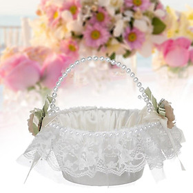 Wedding Basket, Bridesmaid Lace Basket, Ribbon Petals Storage Basket Flower Girl Basket for Anniversary Banquet Ceremony, Weddings Celebrations