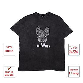 Áo thun loang đen LIFEWORK tay lỡ nam nữ chất liệu cotton 100% cao cấp dáng unisex