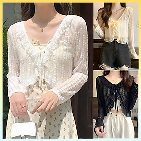 Áo khoác REN VIỀN BÈO thắt nơ mềm mỏng xinh xắn