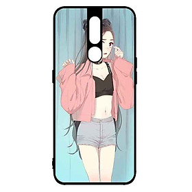 Ốp Lưng in cho Oppo F11 Pro Mẫu Cô Gái Áo Hồng Nền Xanh - Hàng Chính Hãng