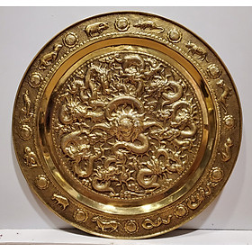 Tranh mâm đồng vàng nguyên chất – Cửu Long Chầu Nguyệt – A222