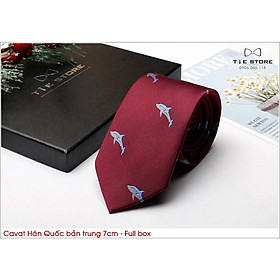 Cavat chú rể, MC, công sở nam Hàn Quốc cao cấp bản trung 7cm màu đỏ con cá - Tặng kèm hộp Full box