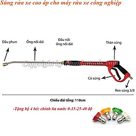 Súng xịt rửa xe cho máy rửa xe công nghiệp-Tặng kèm bộ 4 béc xịt chỉnh tia cao cấp