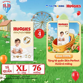 Tã quần Huggies Skin Perfect Mega Jumbo XL72+4 miếng với 2 vùng thấm giảm kích ứng da