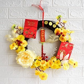 1 vòng hoa Mai trang trí Tết may mắn tiền tài - Wreath for Tết pktet73