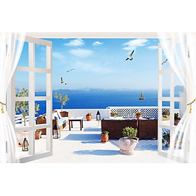 Mua Cửa Sổ Phong Cảnh Biển : Vải Canvas dán tường   có kèm keo dán   size trung và size nhỏ