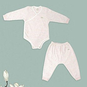 Set áo bodysuit cài chéo giữ ấm ngực dài tay kèm quần rời 100% Cotton cho