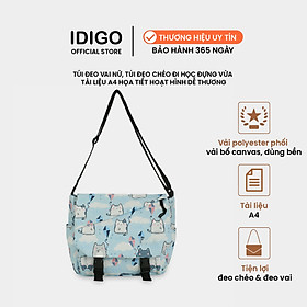 Túi đeo chéo đi học đựng vừa A4, túi đeo vai nữ du lịch vải Polyester hoạ tiết hoạt hình dễ thương IDIGO FF6-2012