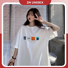 Áo thun tay lỡ form rộng - phông nam nữ cotton oversize - T shirt thêu 4 logo - 2N Unisex