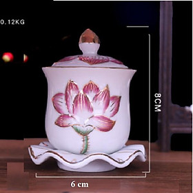 Mua Ly chum nước bàn thờ Phật 8cm cao cấp HOA SEN(kèm đế)