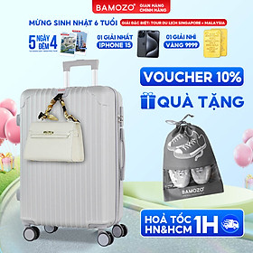 Vali du lịch BAMOZO 8801 MÀU BẠC size 20/24, vali kéo nhựa được bảo hành 5 năm.
